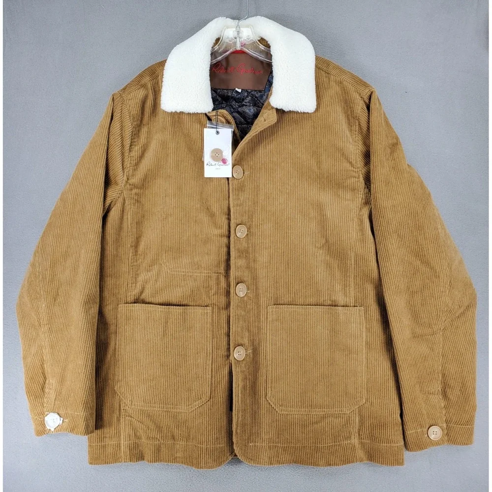 Robert Graham Mens Corduroy Quilted‎ Brown Barn Jacket Sz L Sherpa Collar Ranch